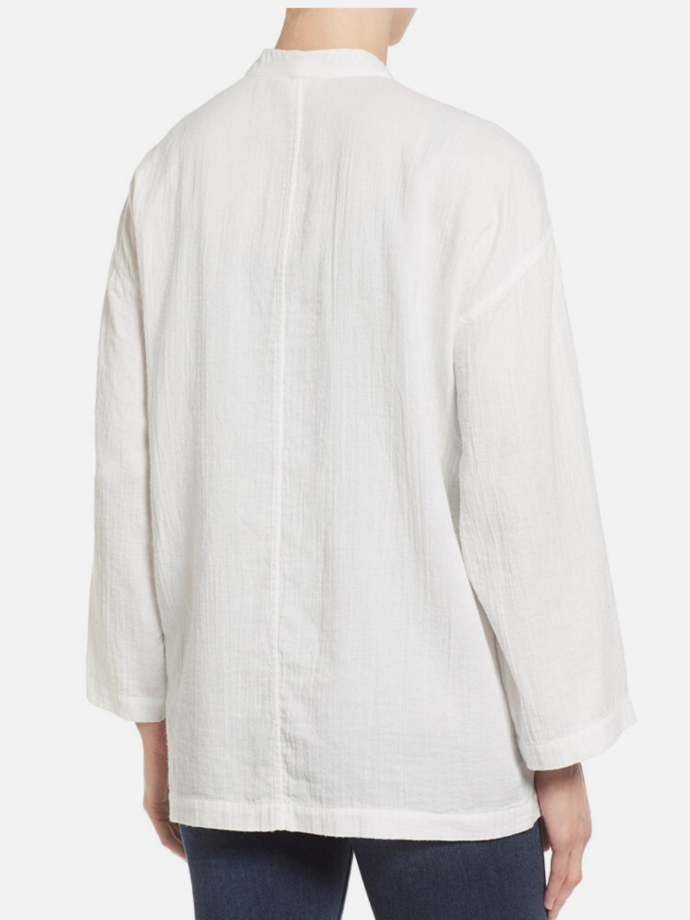EILEEN FISHER [$225] White Organic Cotton Gauze Boxy Long Jacket - Picture 2 of 4